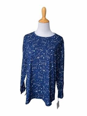 Sleep Sense Blue Cotton Blend Pajama Sleep Lounge Top Polar Bear & Stars L NWT
